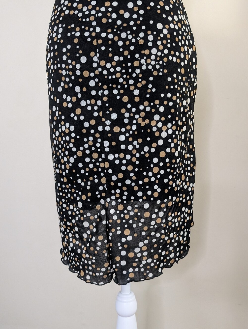 Vtg Y2K Black Halter Polka Dot Midi Dress in Cream and White - Picture 6 of 7